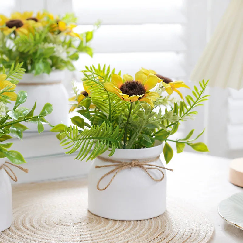 עציץ פרחים מלאכותיים מפלסטיק, מושלם לקישוט בתים, משרדים ומסעדות. קל לתחזוקה, ללא צורך בהשקיה, זמין במגוון צבעים וסגנונות. 🌼